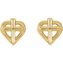 14K Gold Youth Cross with Heart Earrings -Choice of Gold - $98.99+