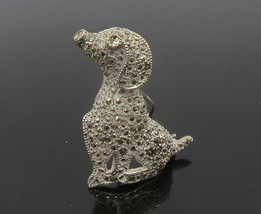 925 Sterling Silver - Vintage Marcasite Sitting Dog Motif Brooch Pin - BP5254 - £45.64 GBP