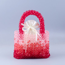 Custom Handmade Beaded Woven Bag Crystal Bead Handbag Red Small Square Bag - £47.06 GBP