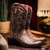 Marco Di Milano Genuine Caiman Belly Skin Cowboy Boot Phoenix Stone Brown image 7