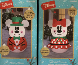Gemmy Disney Mickey &amp; Minnie Mouse Christmas Snowman Airblown Inflatable... - $117.77