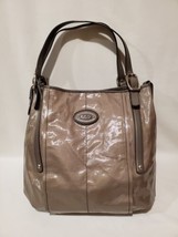 TOD&#39;S Sacca Glossy Canvas &amp; Leather G-Bag Shopper Tote Handbag Taupe Brown Gray - £174.24 GBP