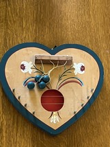 Heavy Thick Wood Floral Painted Heart Shaped Lyre Door Bell Wall Hanging AS-IS - £9.02 GBP