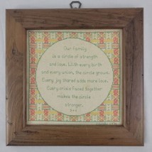 Family Sampler Embroidery Framed Rustic Quilt Farmhouse Country Cottage Core Vtg - £13.54 GBP