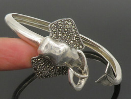925 Sterling Silver - Vintage Marcasite Elephant Head Cuff Bracelet - BT9434 - £111.63 GBP