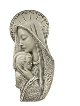 vintage madonna &amp; baby ceramic wall hanging religious decor chipped Catholic - £20.77 GBP