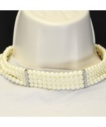Pearl Choker Necklace Faux Ivory Pearl Dainty Diamonds Adjustable Clavicle - £10.20 GBP