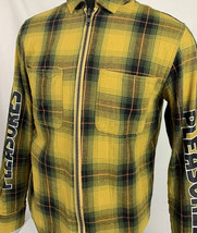 Pleasures Jacket Mens Small Lightweight Plaid Tartan Check Shirt Zip Spell Out - £55.03 GBP