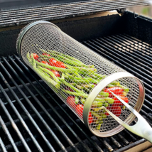 Ships From Usa Rolling Grilling Basket Ss Bbq Barbecue Basket Outdoor Camping - £14.85 GBP
