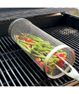 SHIPS FROM USA Rolling Grilling Basket SS BBQ Barbecue Basket  Outdoor C... - £14.76 GBP