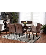 Farah Distressed Brown Fabric Black w/Walnut Brown 7-Piece Dining Set - $25,678.97 MXN