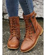 Lace-Up Boots with Side Zipper - $102.43 CAD