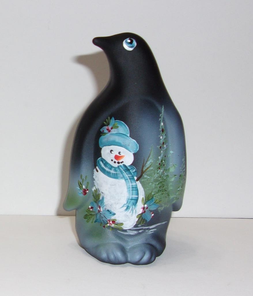 Primary image for Fenton Glass Black Smiley Christmas Snowman Penguin Figurine Ltd Ed #7/27 Kibbe