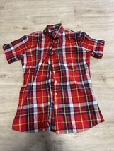 Trojan Women’s Size 14 Windowpane Check Short Sleeved Shirt Red Mod Punk Oi! - £39.68 GBP