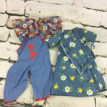 Vintage 70&#39;s Doll Clothes Clothing 3 Piece Lot Overall Top Bathrobe Handmade - £15.76 GBP