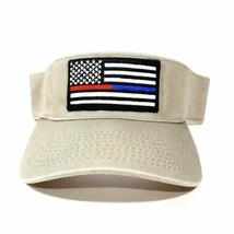 Thin Blue Red Line Flag Visor Hat Embroidered Patch Beige Police Support... - £10.05 GBP