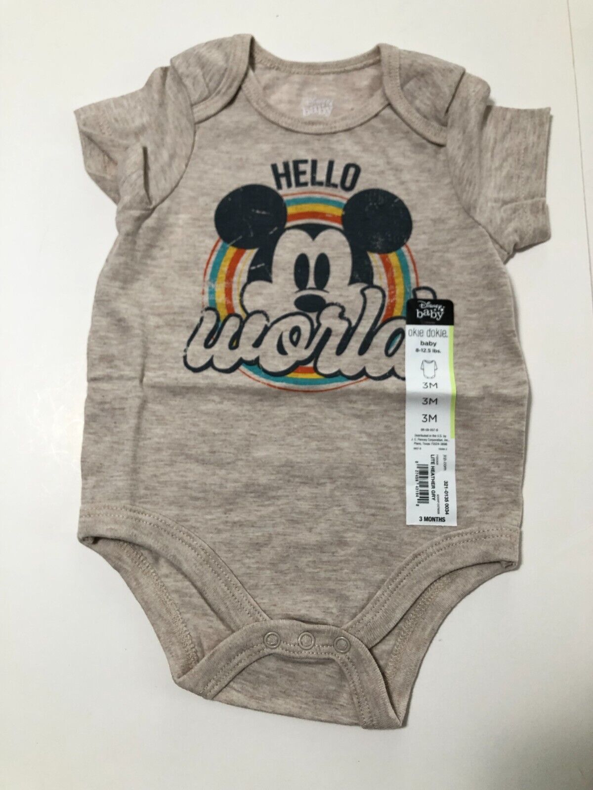 Primary image for Disney Boys Gray Mickey Mouse Hellow World Short Sleeve Bodysuit NWT Size: 3Mo.