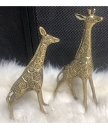 Vintage Brass Giraffe Figurines Set Mom and Calf Decorations 7” &amp; 6” - $414.68 MXN