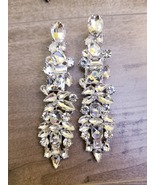 CLEAR Drop Earrings, Bridesmaid Rhinestone Earrings, 4.2 Inch Pageant Je... - £33.81 GBP