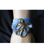 Antique Gold Octopus charm Friendship Bracelet on ribbon Sash - $264.54 MXN