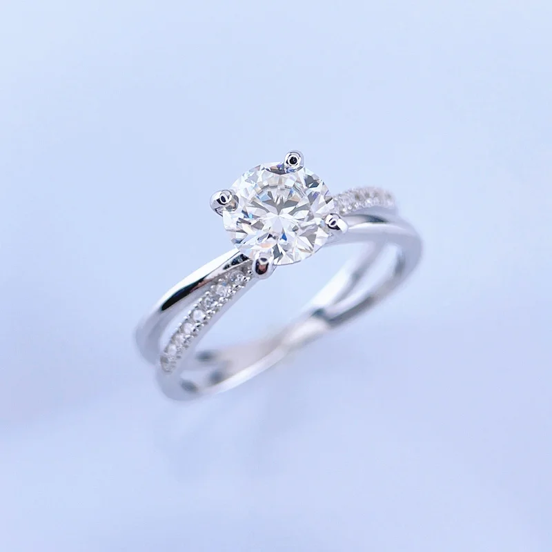 Moissanite Ring 1CT 6.5MM VVS Lab Diamond with Certificate Real 925 Sterling Sil - £45.82 GBP