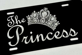 The Princess Crown Tiara Vanity Car Tag Diamond Etched Front License Plate - £18.97 GBP