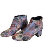 Women Qupid Blue Floral Chunky Heeled Ankle Boots Sz 8.5 - €21,46 EUR