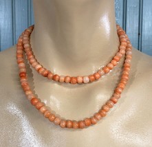 Long Round Orange Tone Beaded Necklace Hippie Boho Women&#39;s - £12.17 GBP