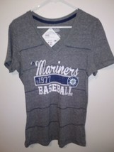 Seattle Mariners T Shirt Womens Size L Grey Vee Neck Short Sleeves MLB  NWT - £15.85 GBP