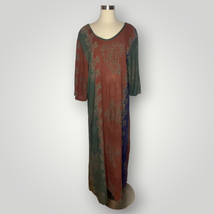 Vintage Y2k Globetrotter Maxi Dress Rayon Earth Tones Abstract Patterns ... - £41.86 GBP