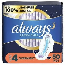 Always Ultra Thin Overnight Pads with Wings, Size 4, Overnight Absorbency, 50 CT - £11.98 GBP
