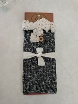 C C Boot Cuff Black Knit White Lace Buttons Country Western Girly  - £12.58 GBP