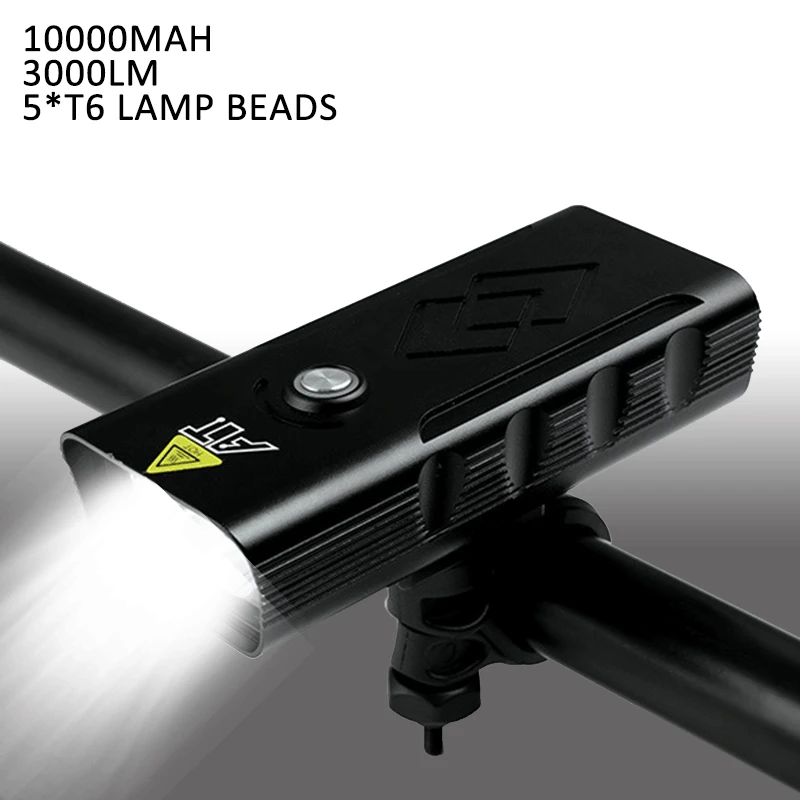 10000mAh Bike Light USB Rechargeable 3000 Lumens Bike Headlight 5T6 LED ... - £19.93 GBP