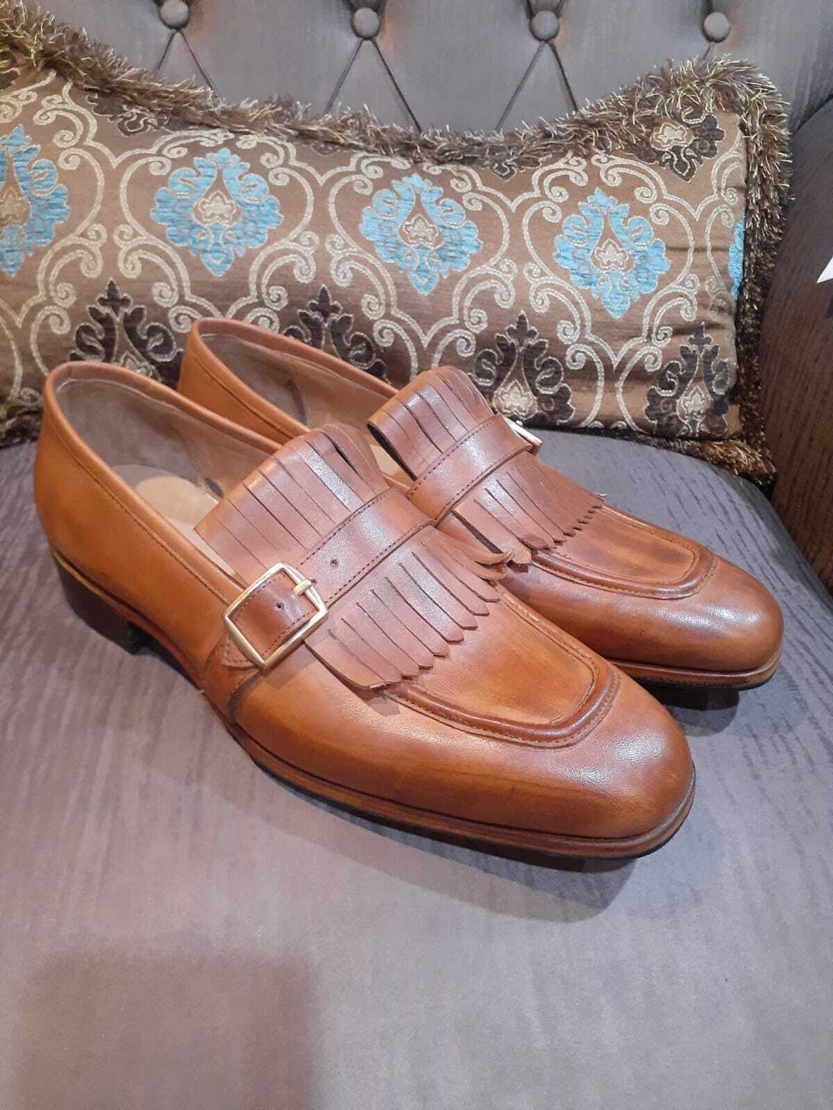 New Men&#39;s Handmade Tan Brown Leather Moccasin Shoes, Formal Fringe Loafe... - $127.41+