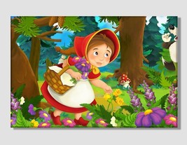 Little Red Riding Hood Illustration Canvas Print Kids Room Decor Grimm&#39;s Fairy T - £39.28 GBP