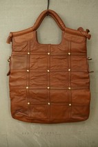 Vintage Aituo Leather Patchwork Brass Accent Clutch Tote Bag Tan Brown Purse - £75.35 GBP