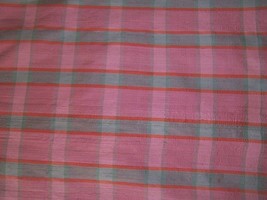 1.94yds Pink Sea Foam Green Red Plaid Yummy Silk Dupioni Fabric - £25.57 GBP