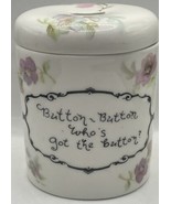 Button Holder Floral Ceramic Porcelain Jar w/Lid Jubilee England - $26.04 CAD