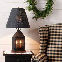 Punched Tin Empire Shade with Chisel Design in Textured Black - 14 inch image 2