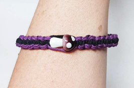 Handmade Black Purple  Mushroom  Adjustable  Hemp Bracelet  Stackable - £7.85 GBP