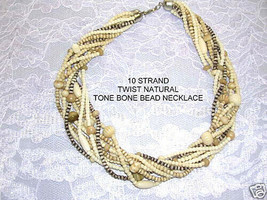 Chunky 10 Strand Twist Buffalo Bone &amp; Assorted Antique Color Beads 16&quot; Necklace - £15.74 GBP