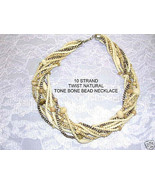 CHUNKY 10 STRAND TWIST BUFFALO BONE &amp; ASSORTED ANTIQUE COLOR BEADS 16&quot; N... - £15.68 GBP
