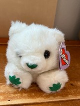 Puffkins Cute Small White Plush Polar Bear w Green Nose &amp; Shamrock Feet Stuffed - £7.44 GBP