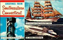 Vtg Postcard Greetings from southeastern Conn. Multi View U.S. Navy, Coast Guard - £4.56 GBP