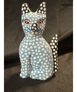 Hand-Carved Mexican Alebrije Cat Figurine – Blue Polka Dot Folk Art - $27.20 CAD