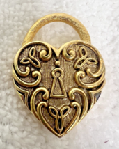 Vintage Vanda USA Gold Tone Heart Shape Lock Picture Locket Pendant 1 1/... - $24.26