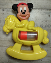 Vintage Arco Disney Mickey Mouse on Rocking Horse Squeak Rattle Baby Toy Yellow - £13.70 GBP