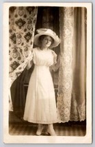 RPPC Edwardian Woman Large Hat Pretty Dress Studio Portrait  Postcard F47 - £11.63 GBP