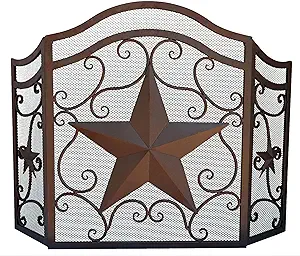 3-Panel Fireplace Screen Decorative With Stars &amp; Scrolls Detail - Stand ... - $213.99