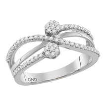 10k White Gold Womens Round Diamond Flower Cluster Crossover Band Ring 1/3 Ctw - £475.01 GBP